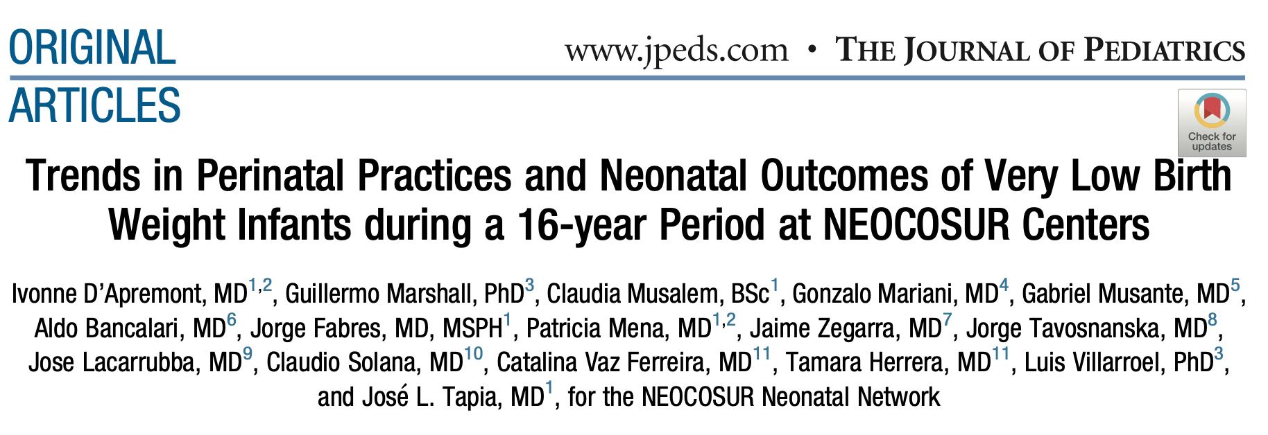 Trends in Perinatal Practices and Neonatal Outcomes of Very Low Birth Weight Infants during a 16-year Period at NEOCOSUR Centers